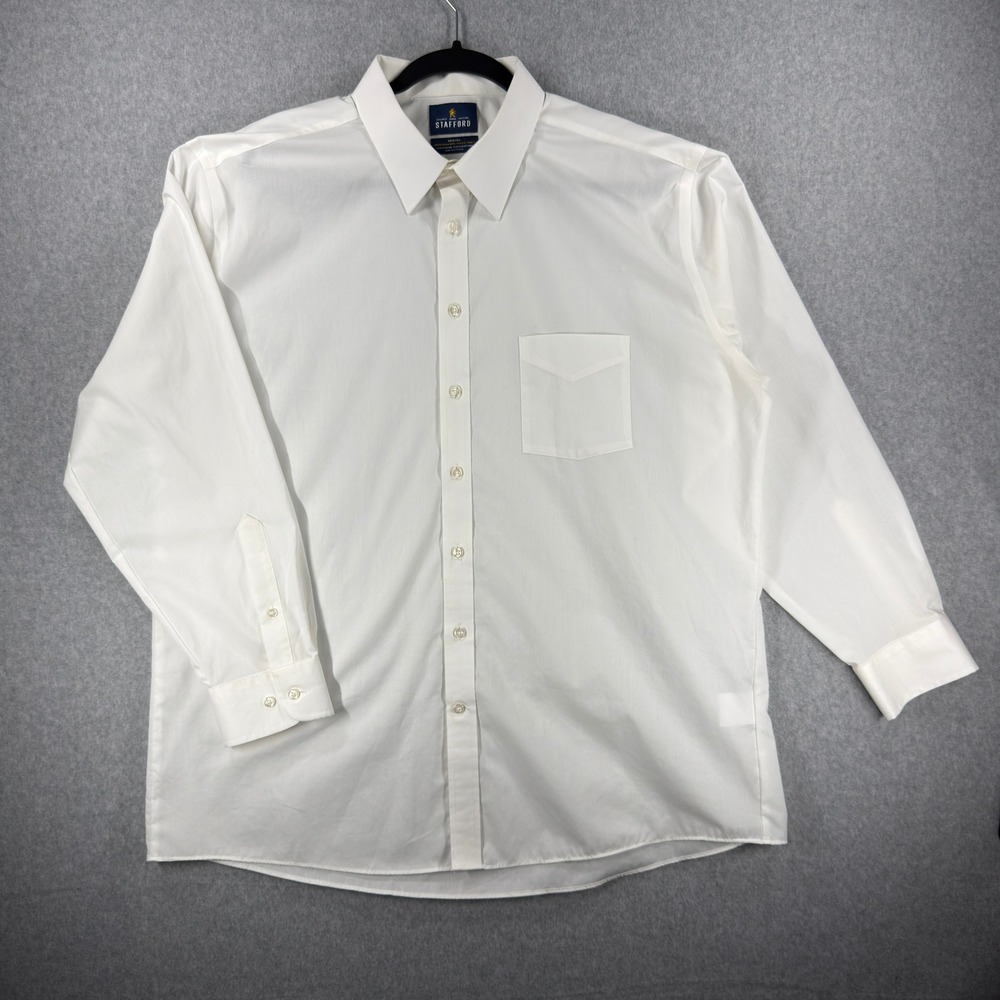 Stafford Travel Performance Super Shirt Mens 18 34-35 White Fitted Button Down